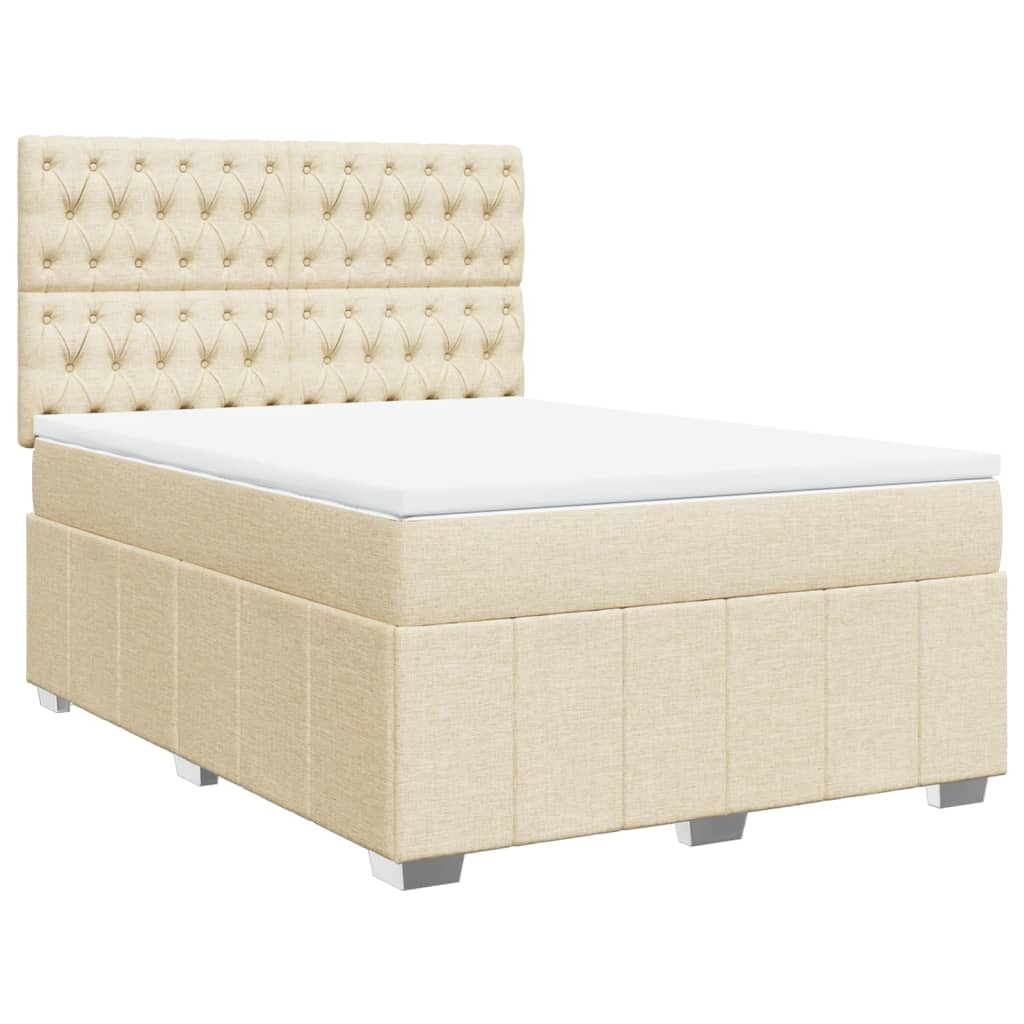 Box Spring Postel S Matrací Krémová 160X200 Cm Textil