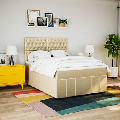 Box Spring Postel S Matrací Krémová 160X200 Cm Textil