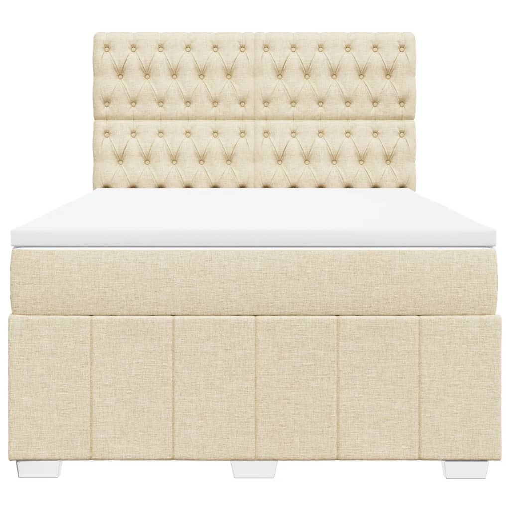 Box Spring Postel S Matrací Krémová 160X200 Cm Textil