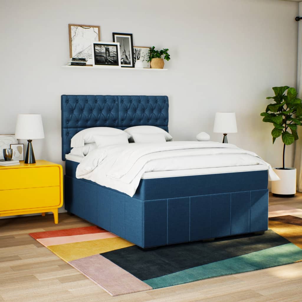 Box Spring Postel S Matrací Modrá 160X200 Cm Textil