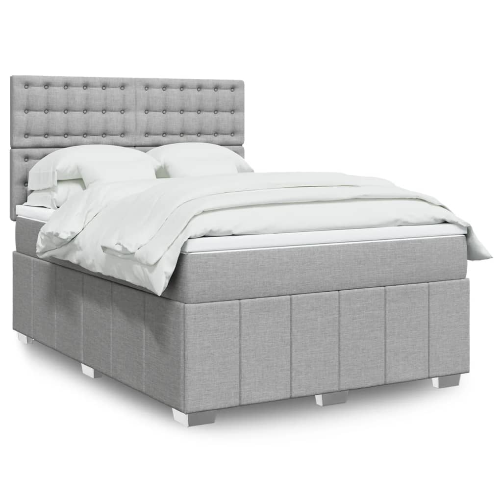 Box Spring Postel S Matrací Textil Světle Šedá