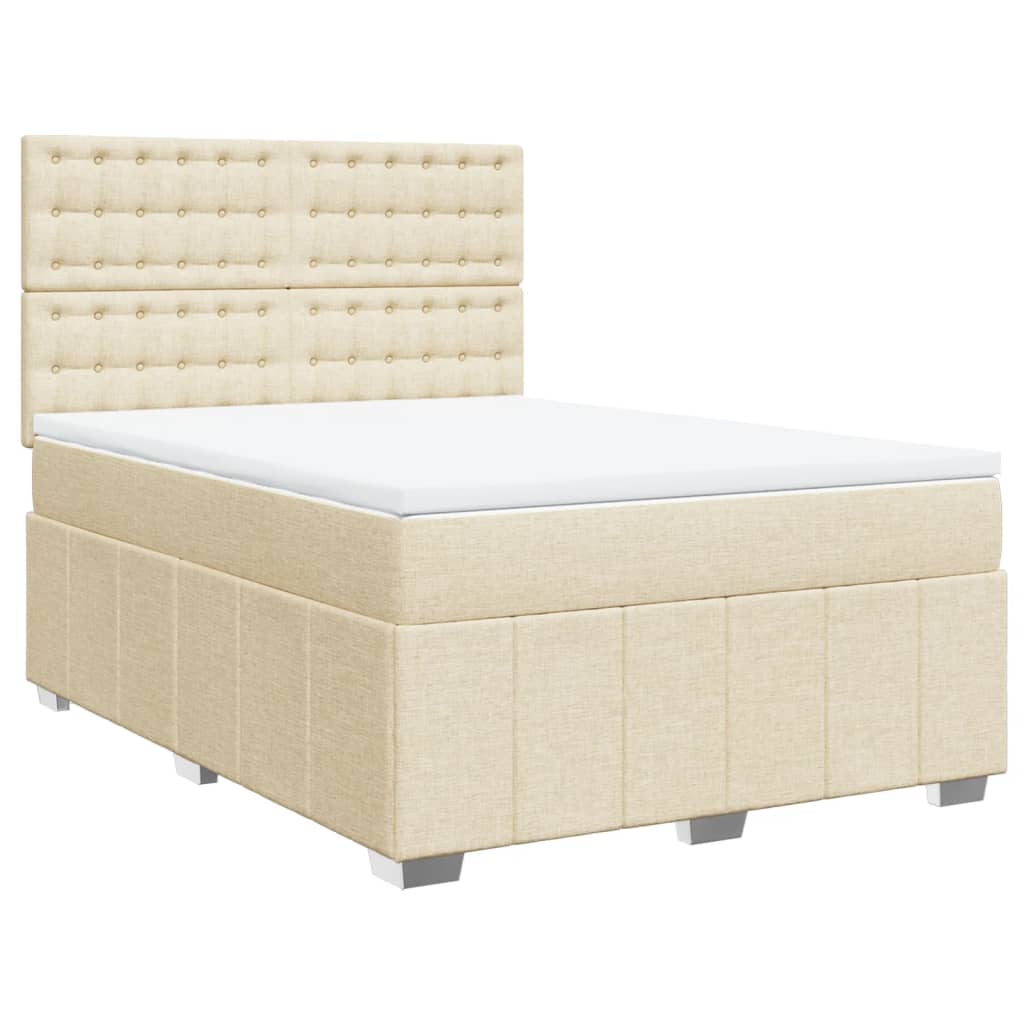 Box Spring Postel S Matrací Krémová 160X200 Cm Textil