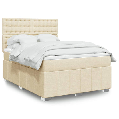Box Spring Postel S Matrací Krémová 160X200 Cm Textil