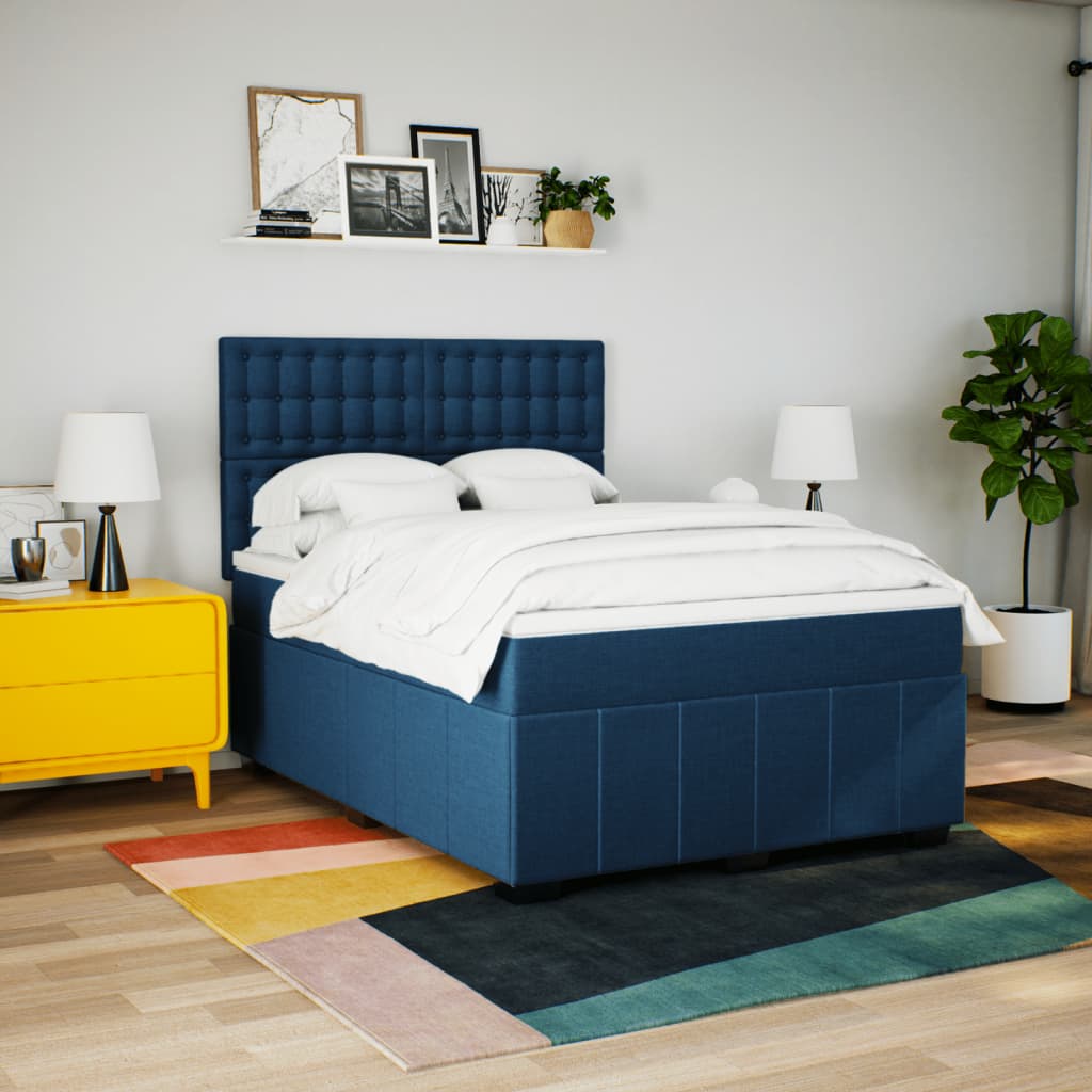 Box Spring Postel S Matrací Modrá 160X200 Cm Textil
