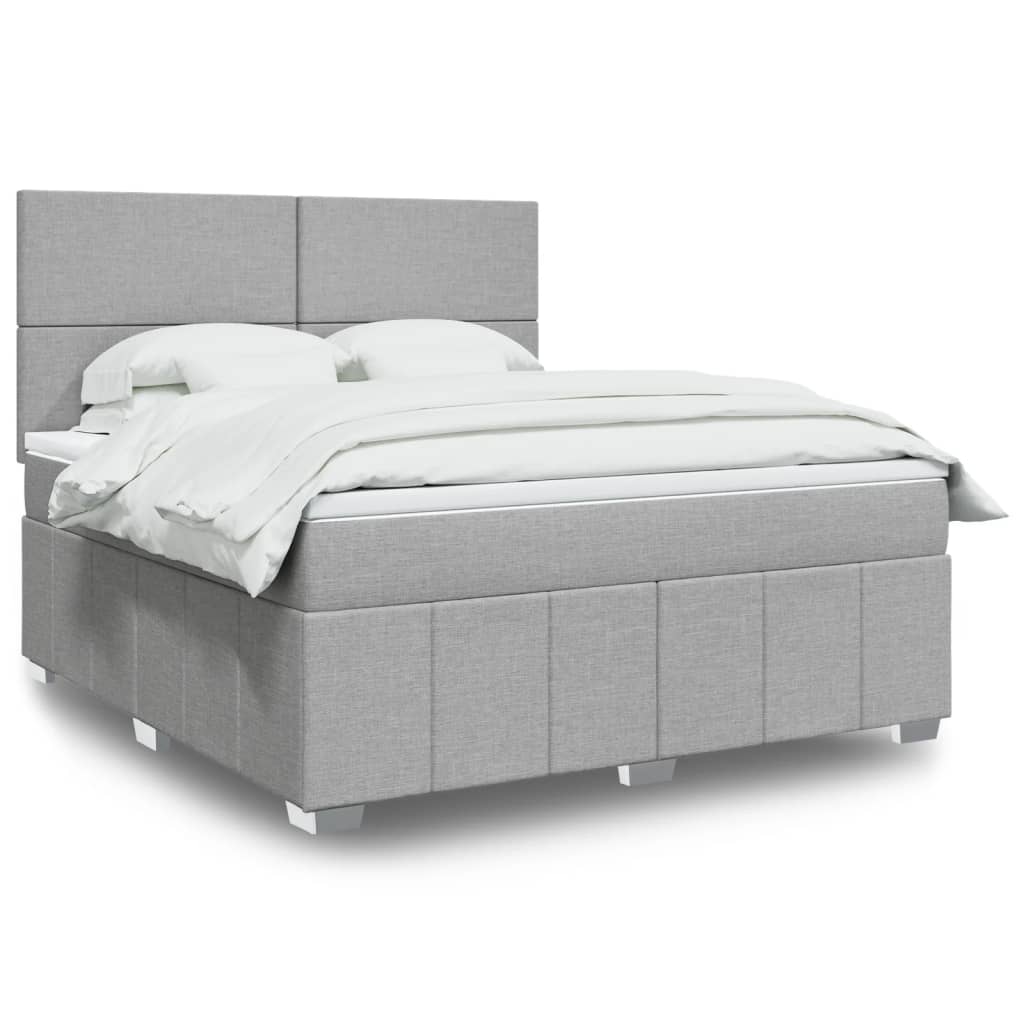 Box Spring Postel S Matrací Textil Světle Šedá
