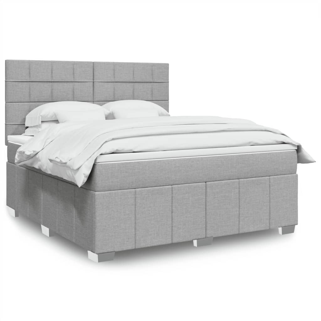 Box Spring Postel S Matrací Textil Světle Šedá