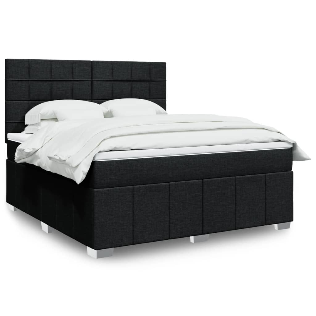 Box Spring Postel S Matrací Černá Textil Černá