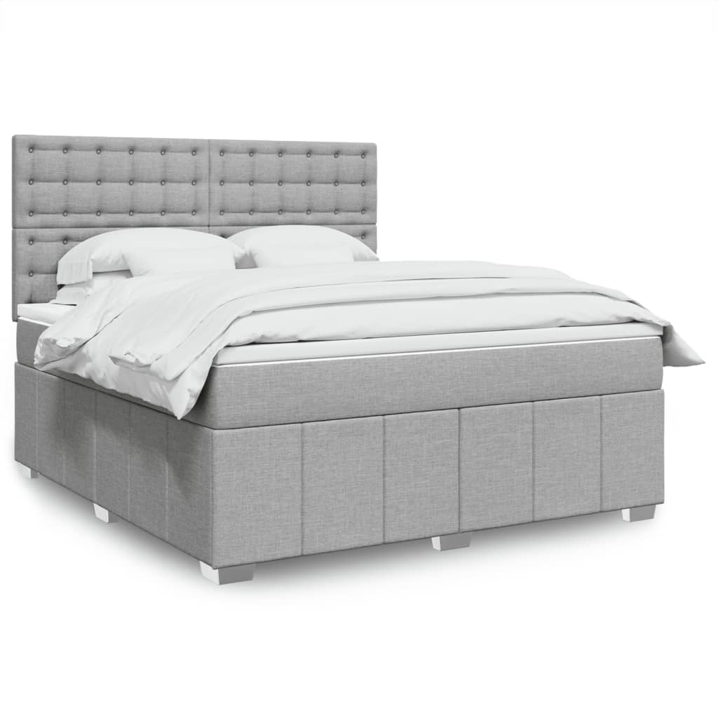 Box Spring Postel S Matrací Textil Světle Šedá