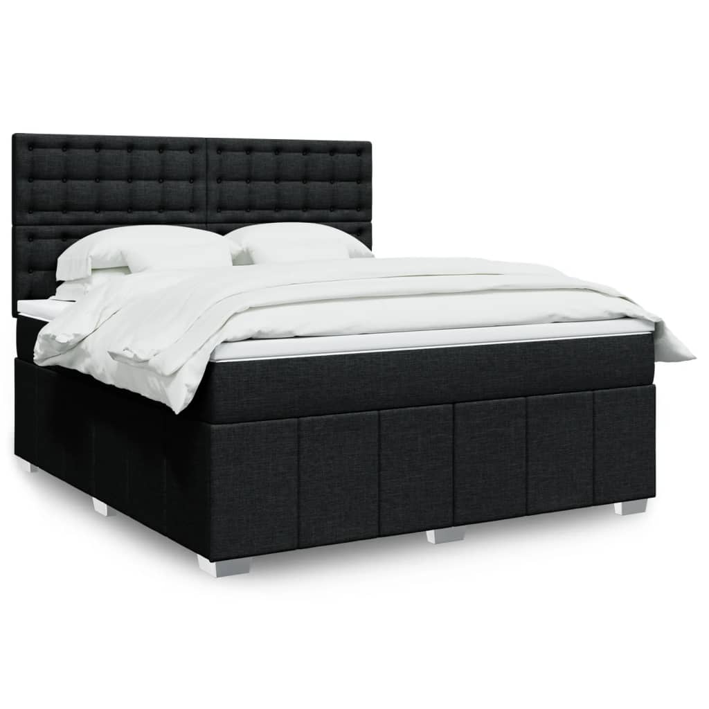 Box Spring Postel S Matrací Černá Textil Černá