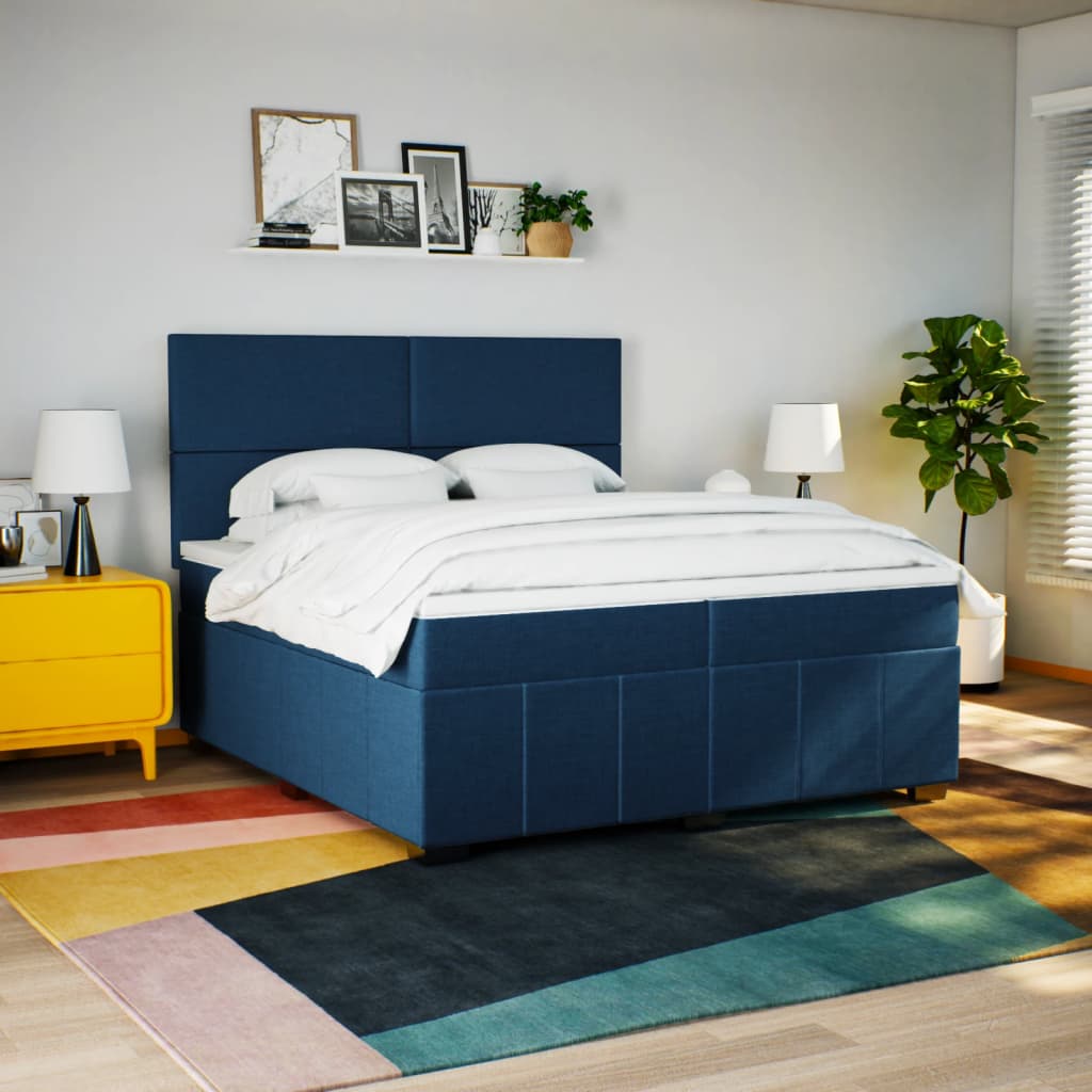 Box Spring Postel S Matrací Modrá 200X200 Cm Textil