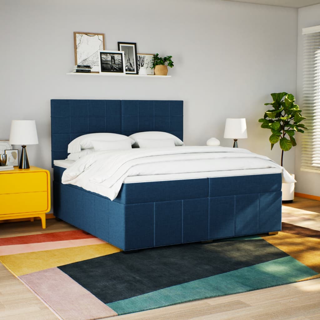 Box Spring Postel S Matrací Modrá 200X200 Cm Textil