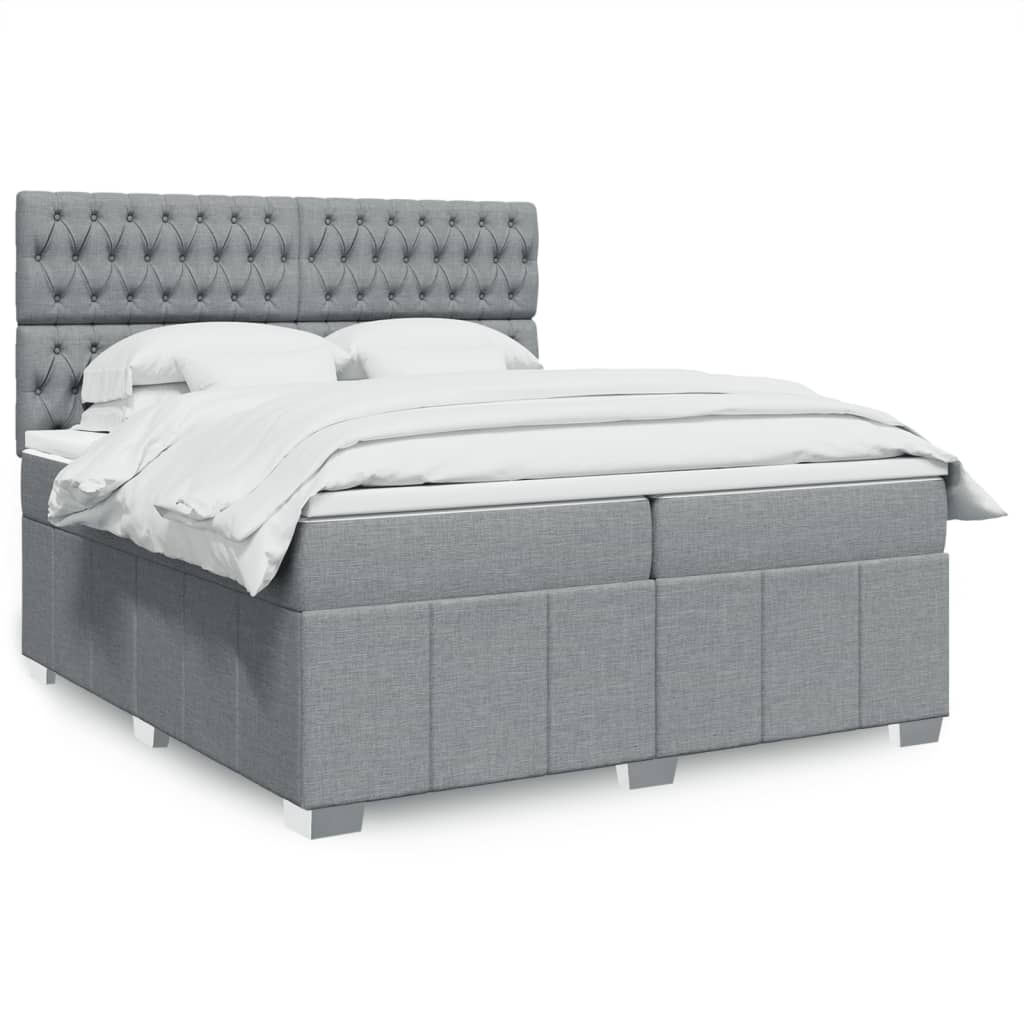 Box Spring Postel S Matrací Textil Světle Šedá