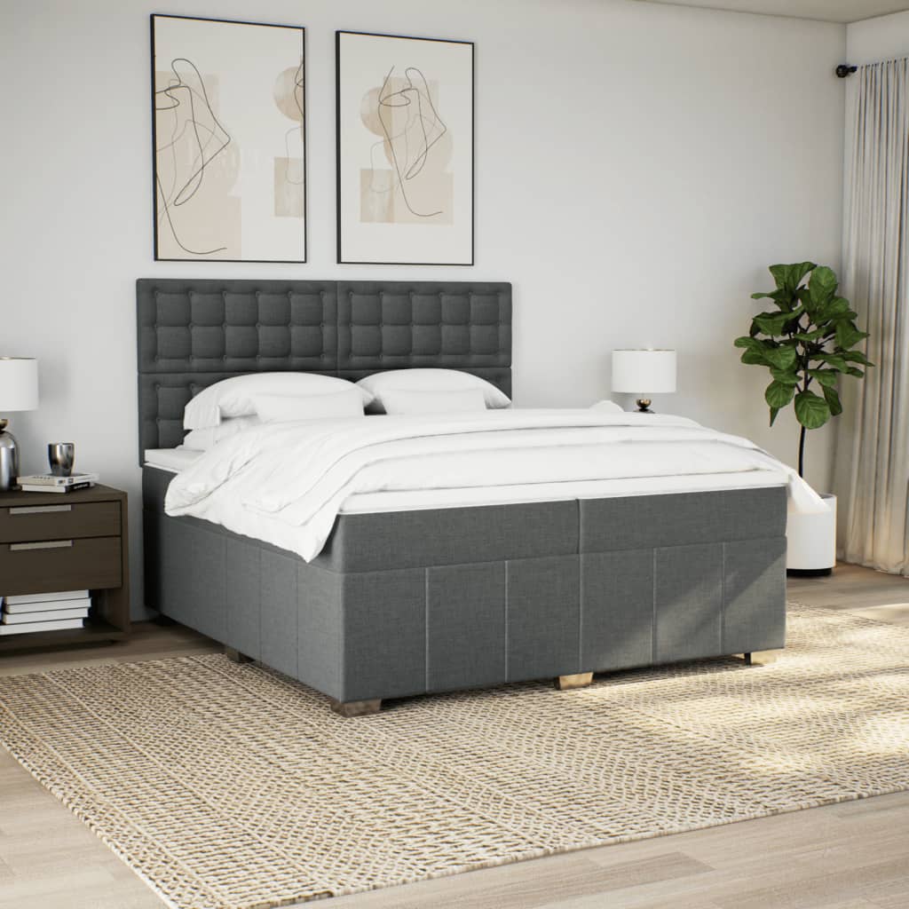 Box Spring Postel S Matrací Tmavě Šedá 200X200 Cm Textil