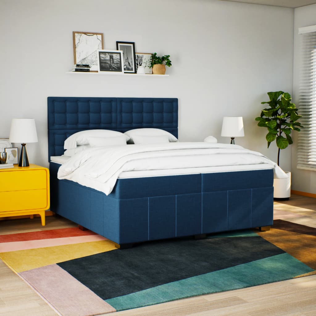 Box Spring Postel S Matrací Modrá 200X200 Cm Textil