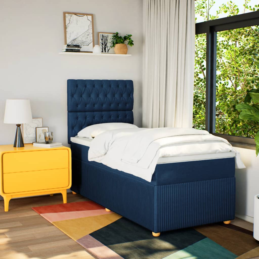 Box Spring Postel S Matrací Textil Modrá