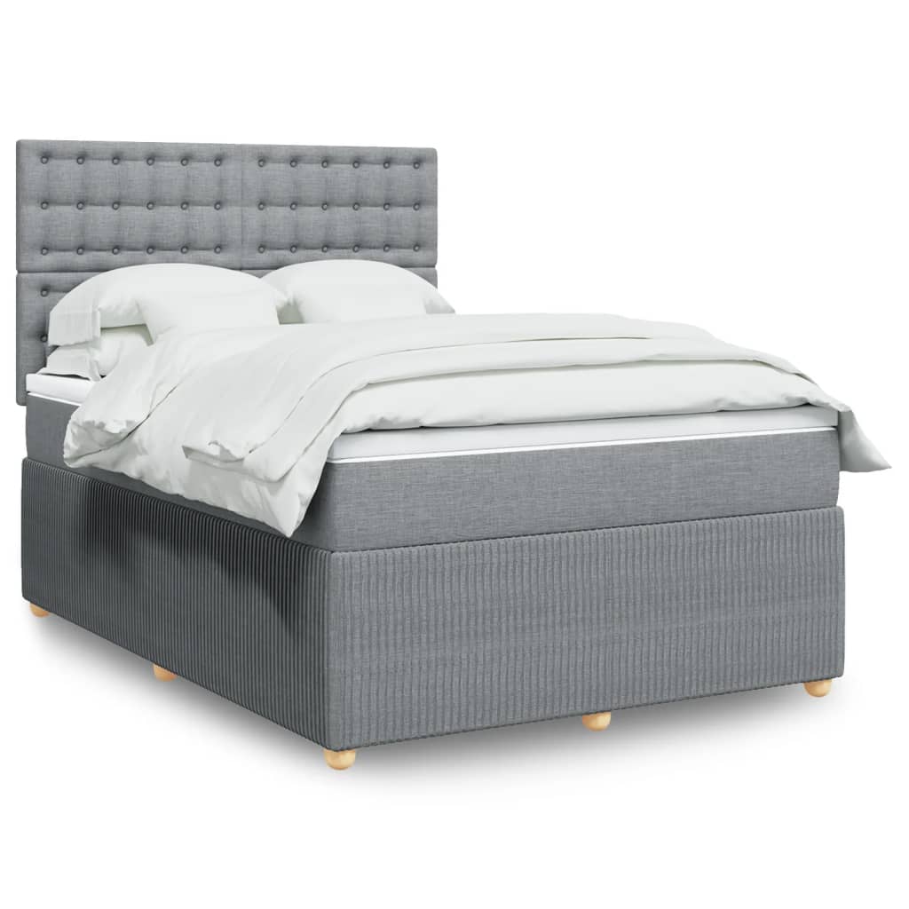 Box Spring Postel S Matrací Textil Světle Šedá