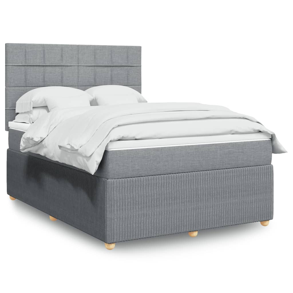Box Spring Postel S Matrací Textil Světle Šedá