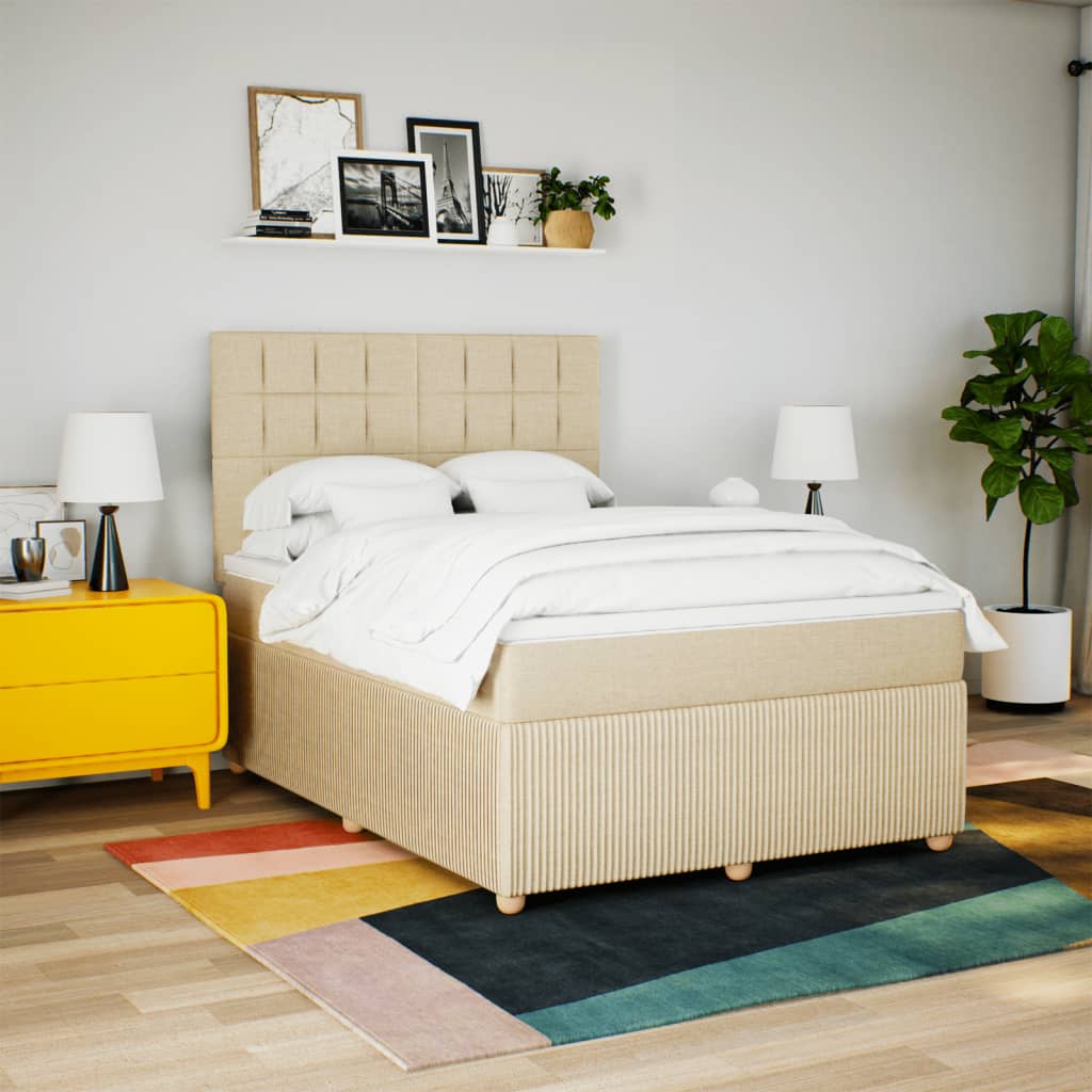 Box Spring Postel S Matrací Textil Krémová