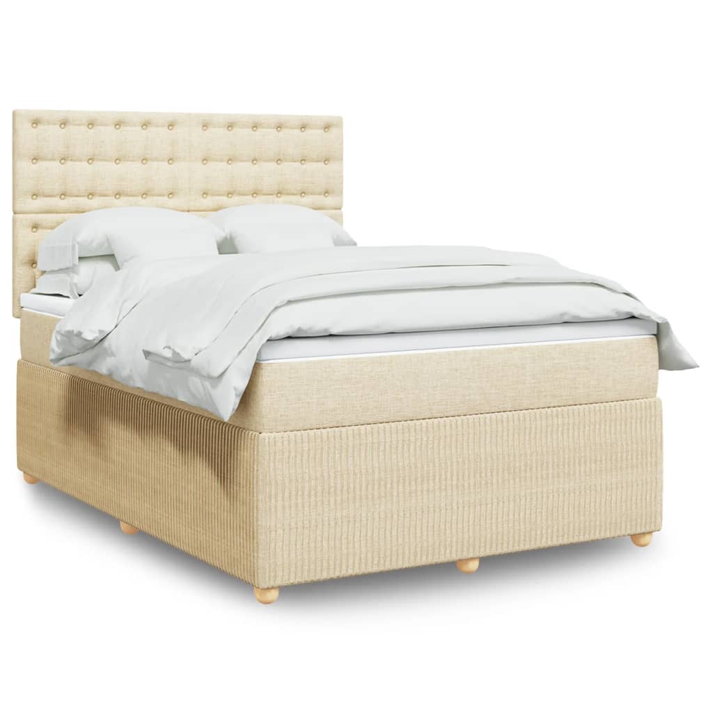Box Spring Postel S Matrací Textil Krémová