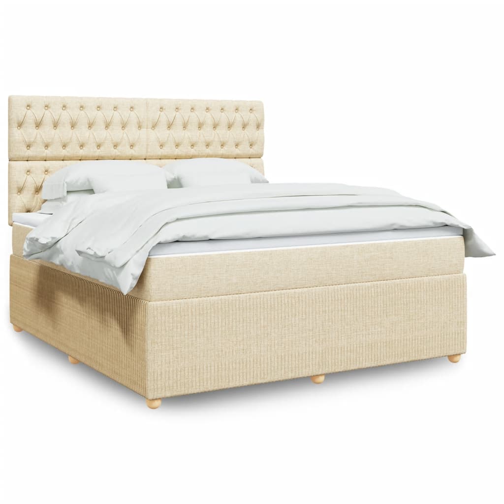 Box Spring Postel S Matrací Textil Krémová