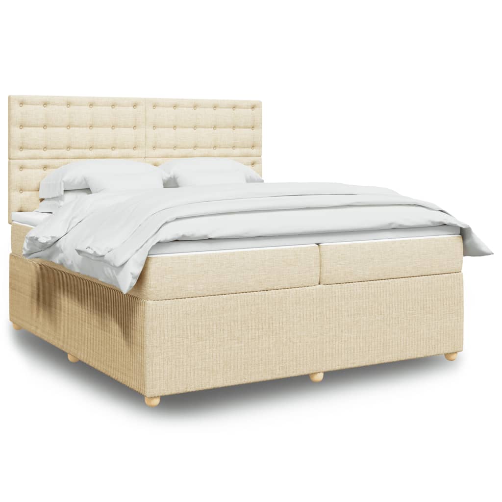 Box Spring Postel S Matrací Textil Krémová
