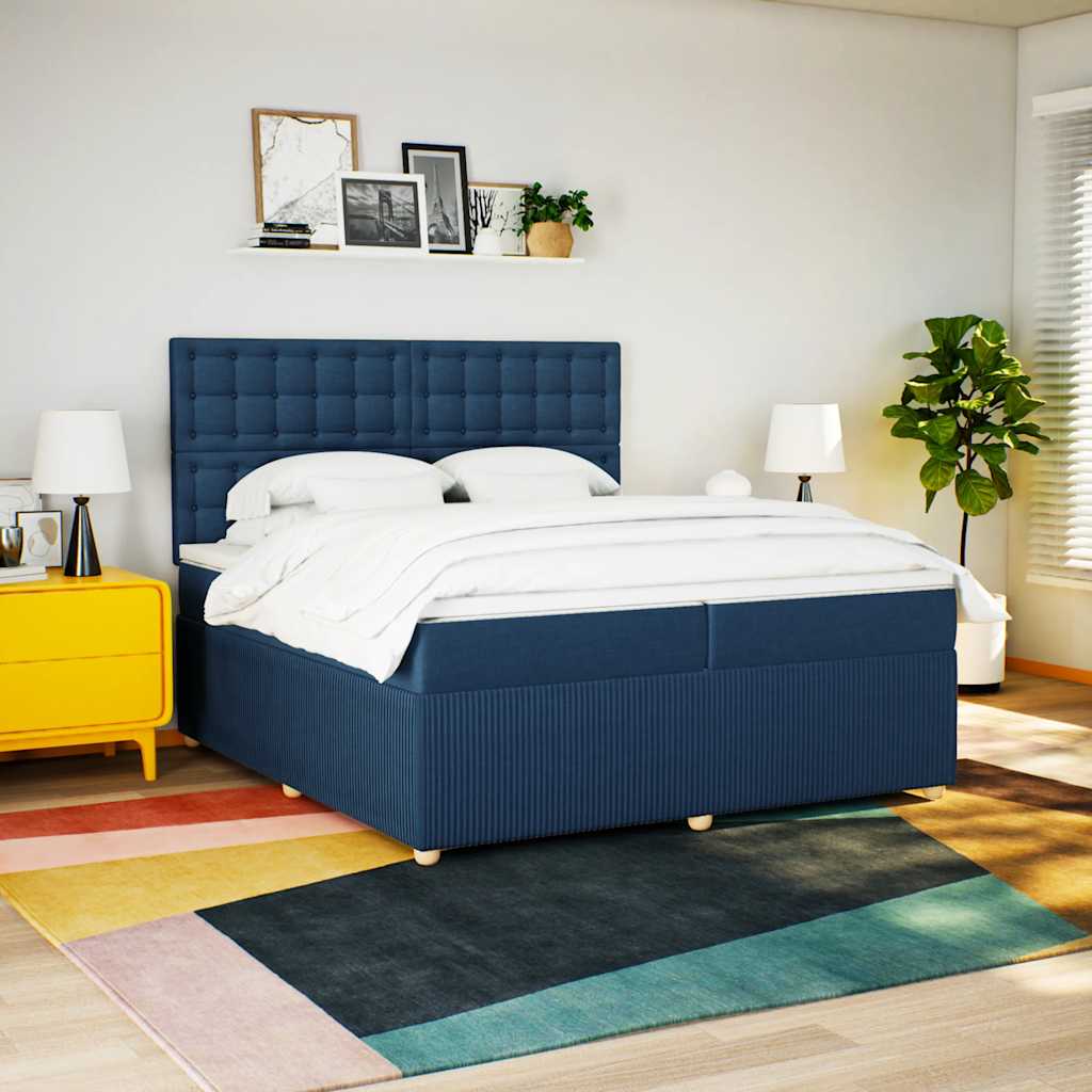 Box Spring Postel S Matrací Modrá 200X200 Cm Textil
