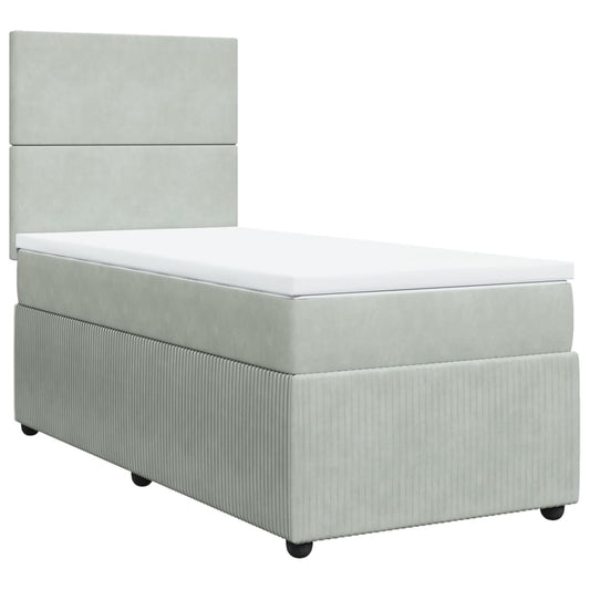 Box Spring Postel S Matrací Samet Světle Šedá