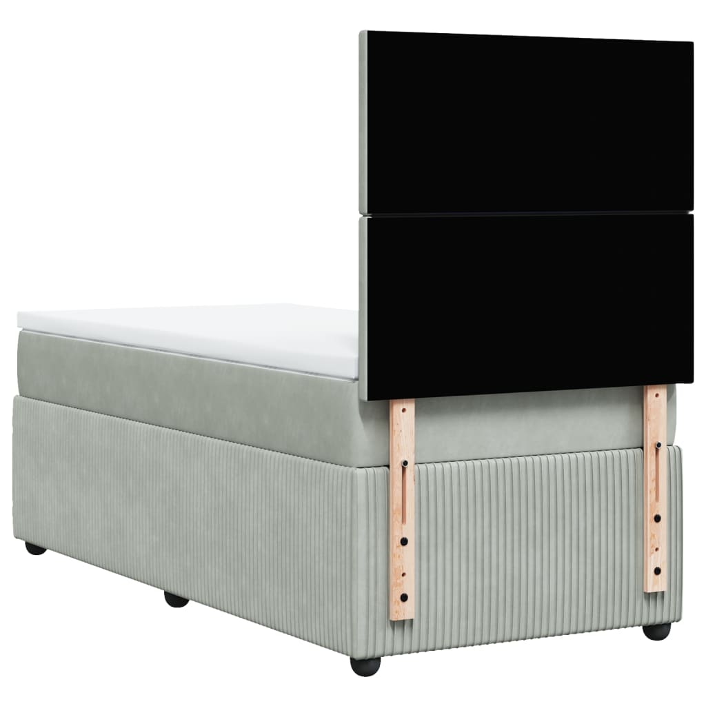 Box Spring Postel S Matrací Samet Světle Šedá