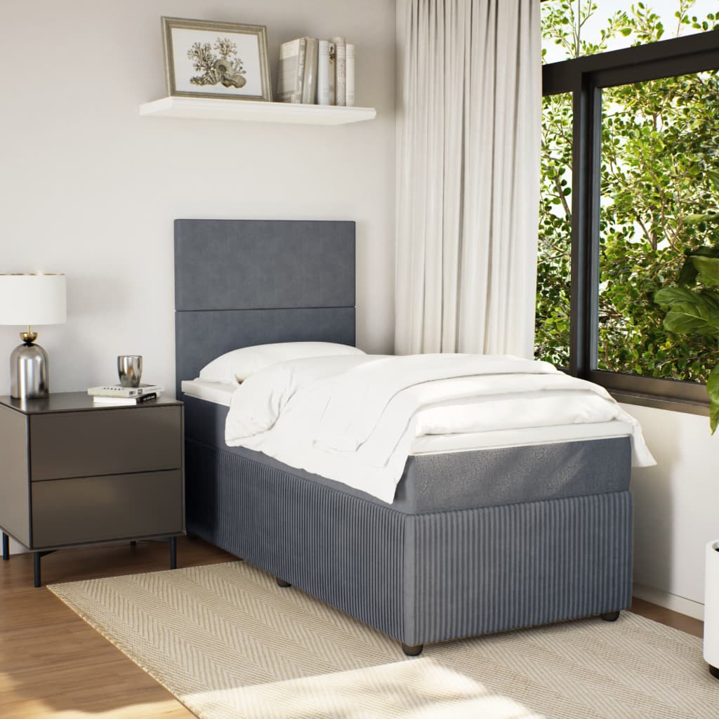 Box Spring Postel S Matrací Samet Tmavě Šedá