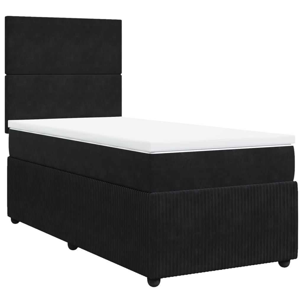 Box Spring Postel S Matrací Černá Samet Černá