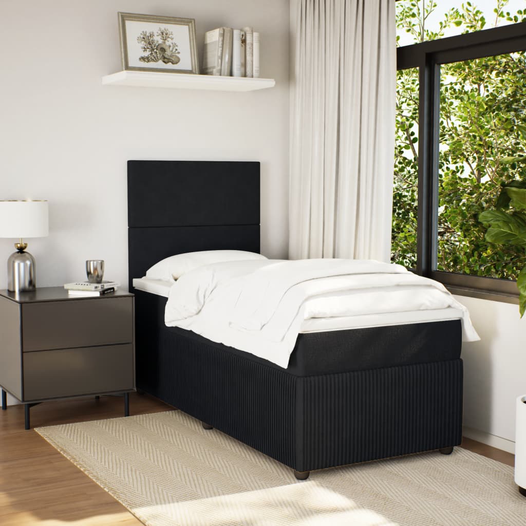 Box Spring Postel S Matrací Černá Samet Černá