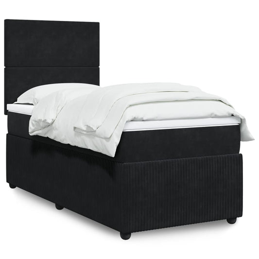 Box Spring Postel S Matrací Černá Samet Černá