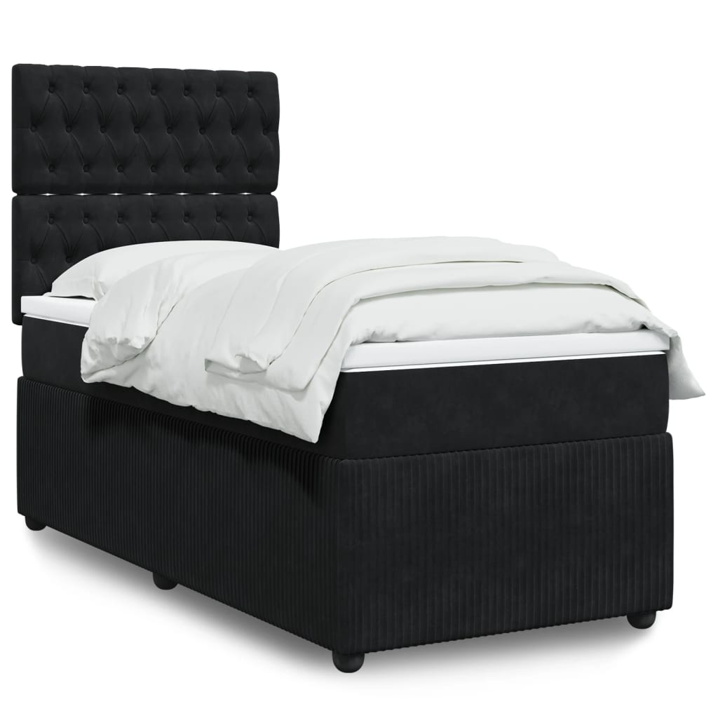 Box Spring Postel S Matrací Černá Samet Černá