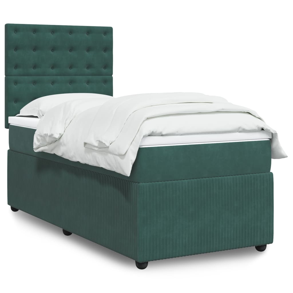 Box Spring Postel S Matrací Samet Tmavě Zelená