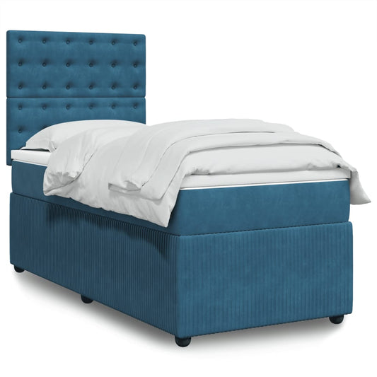 Box Spring Postel S Matrací Tmavě Samet Modrá