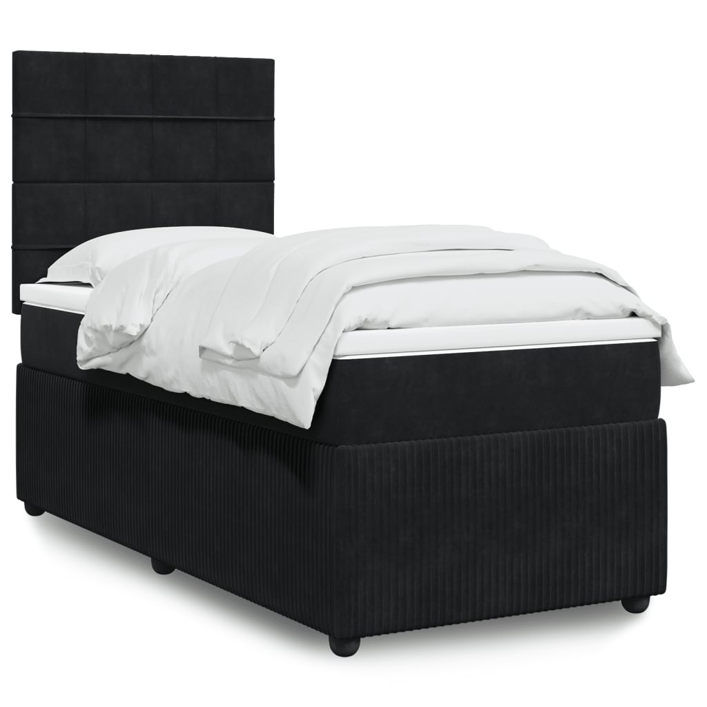 Box Spring Postel S Matrací Černá Samet Černá