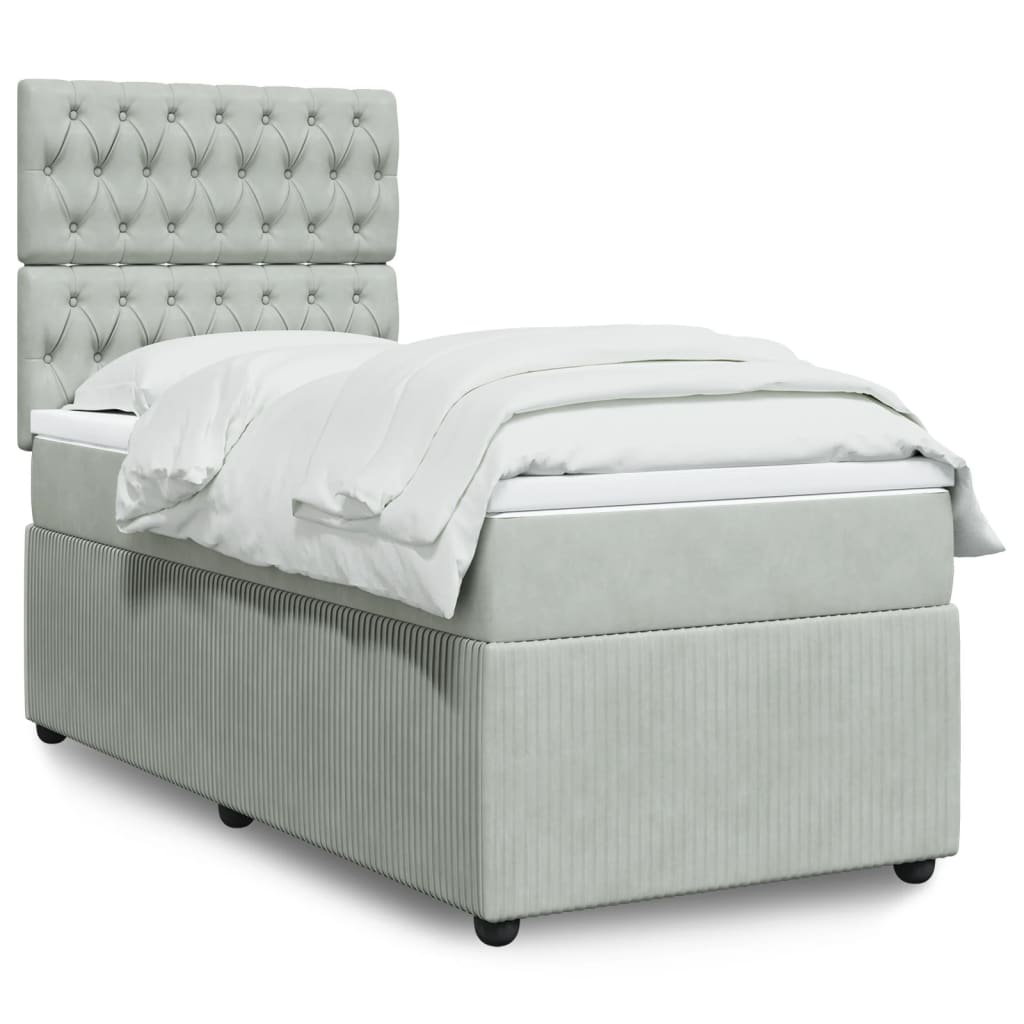 Box Spring Postel S Matrací Samet Světle Šedá
