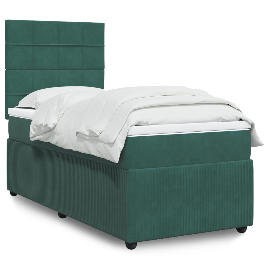 Box Spring Postel S Matrací Samet Tmavě Zelená