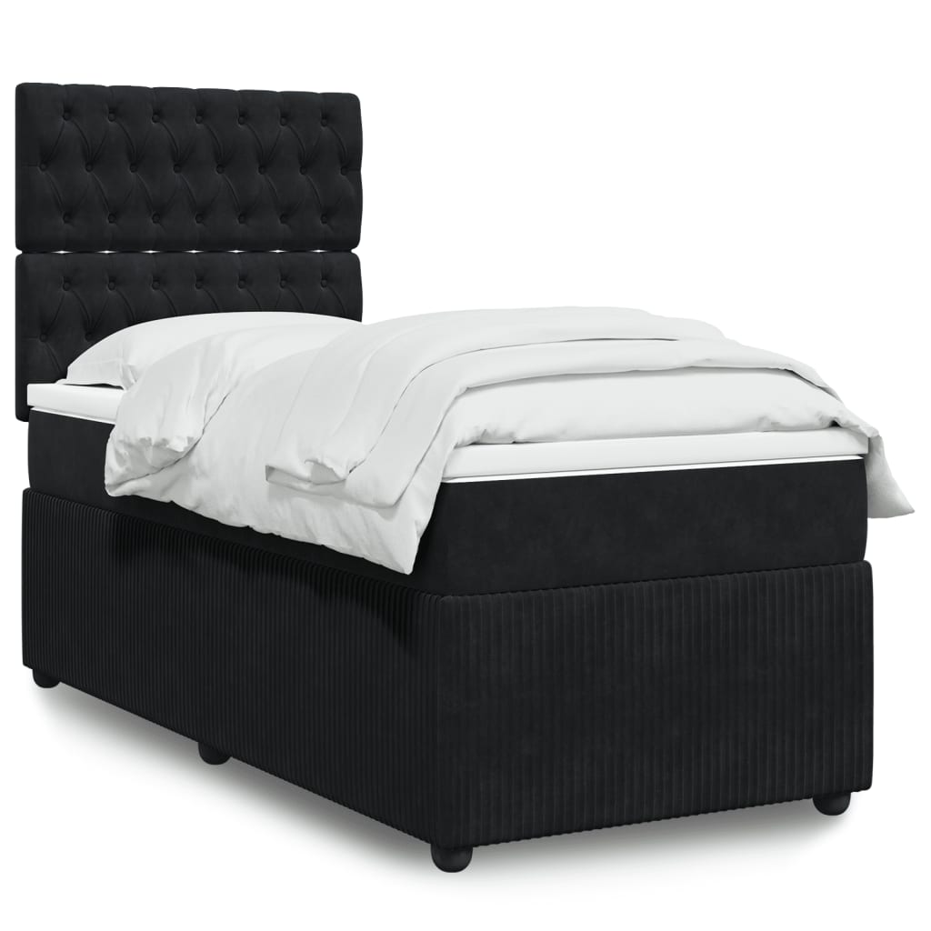 Box Spring Postel S Matrací Černá Samet Černá