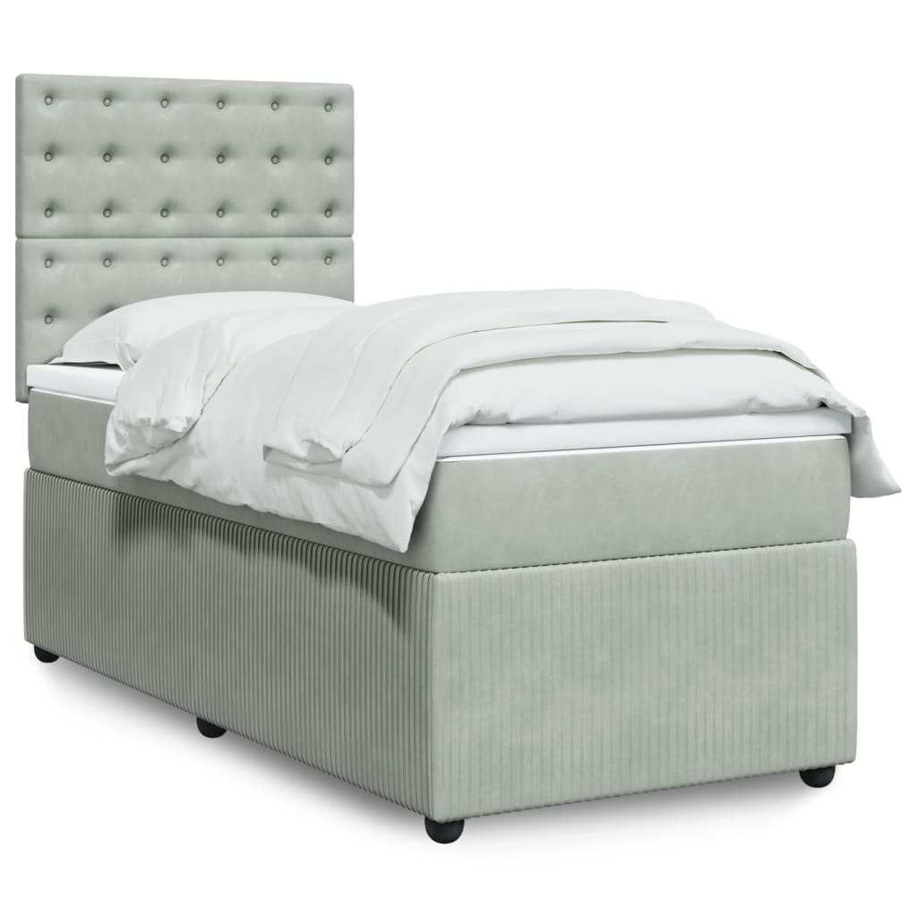 Box Spring Postel S Matrací Samet Světle Šedá