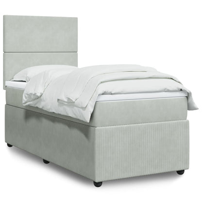 Box Spring Postel S Matrací Samet Světle Šedá