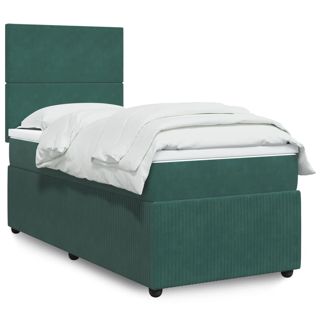 Box Spring Postel S Matrací Samet Tmavě Zelená