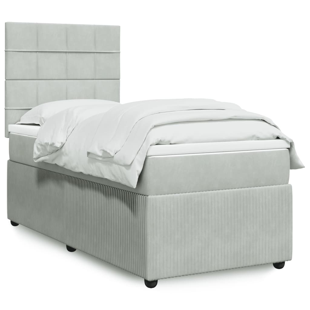 Box Spring Postel S Matrací Samet Světle Šedá