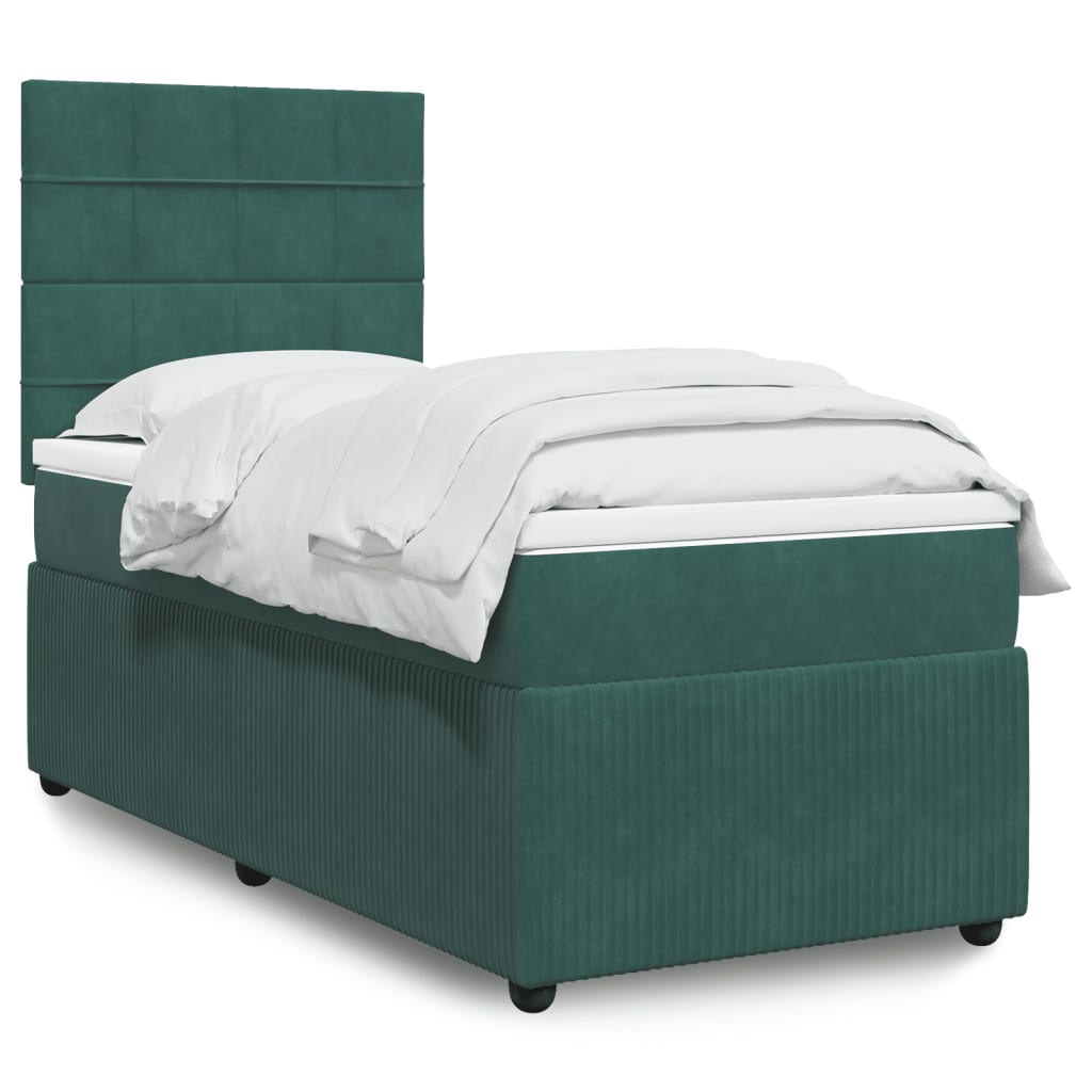 Box Spring Postel S Matrací Samet Tmavě Zelená