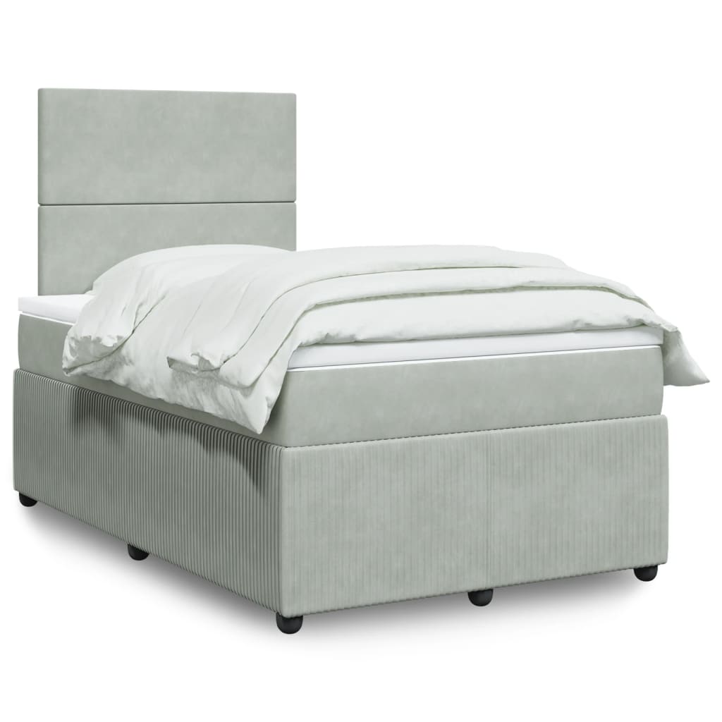 Box Spring Postel S Matrací Samet Světle Šedá