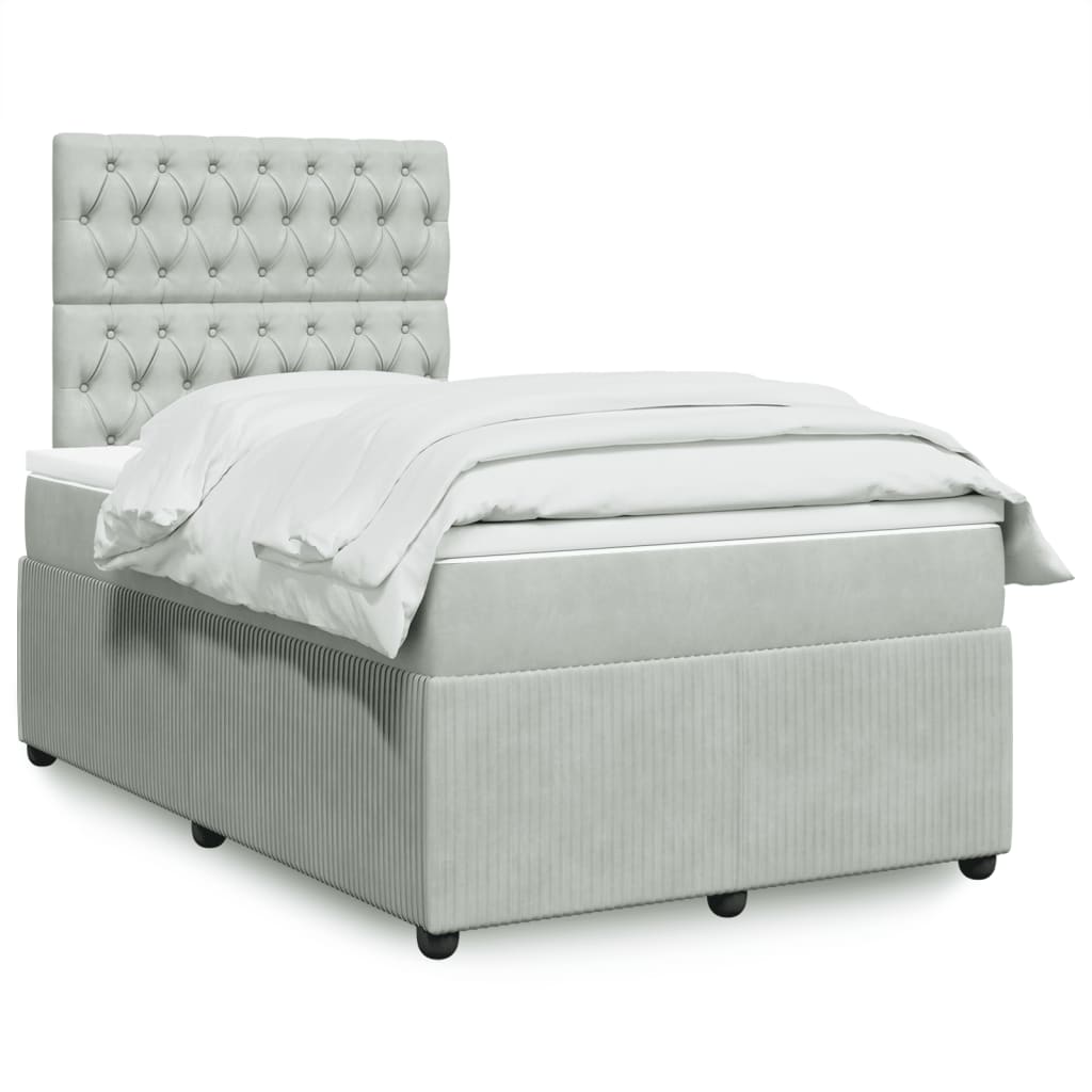 Box Spring Postel S Matrací Samet Světle Šedá