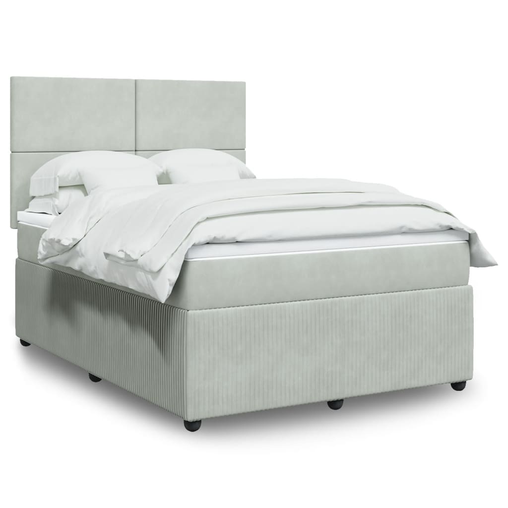 Box Spring Postel S Matrací Samet Světle Šedá