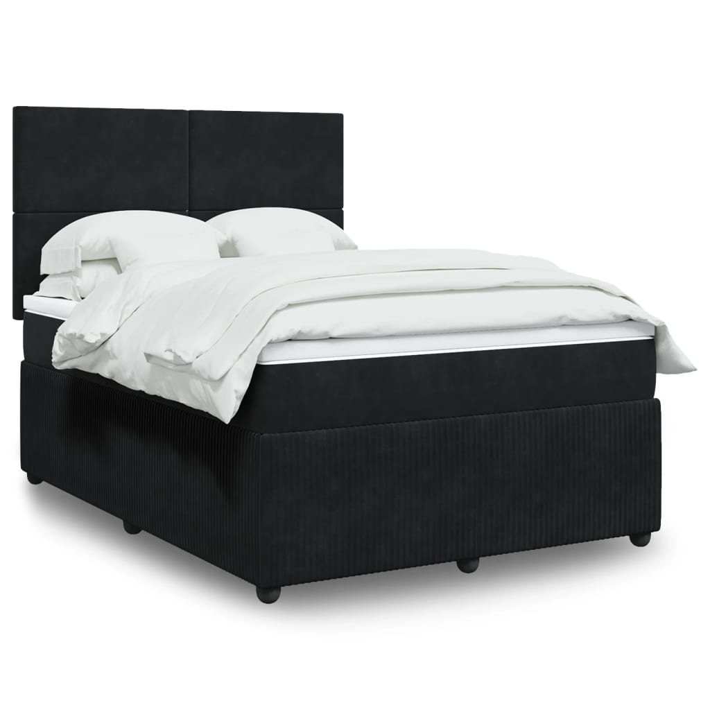 Box Spring Postel S Matrací Černá Samet Černá