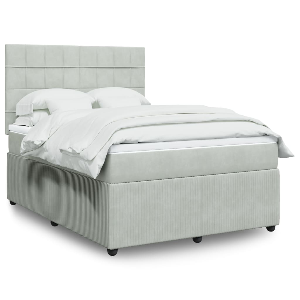 Box Spring Postel S Matrací Samet Světle Šedá