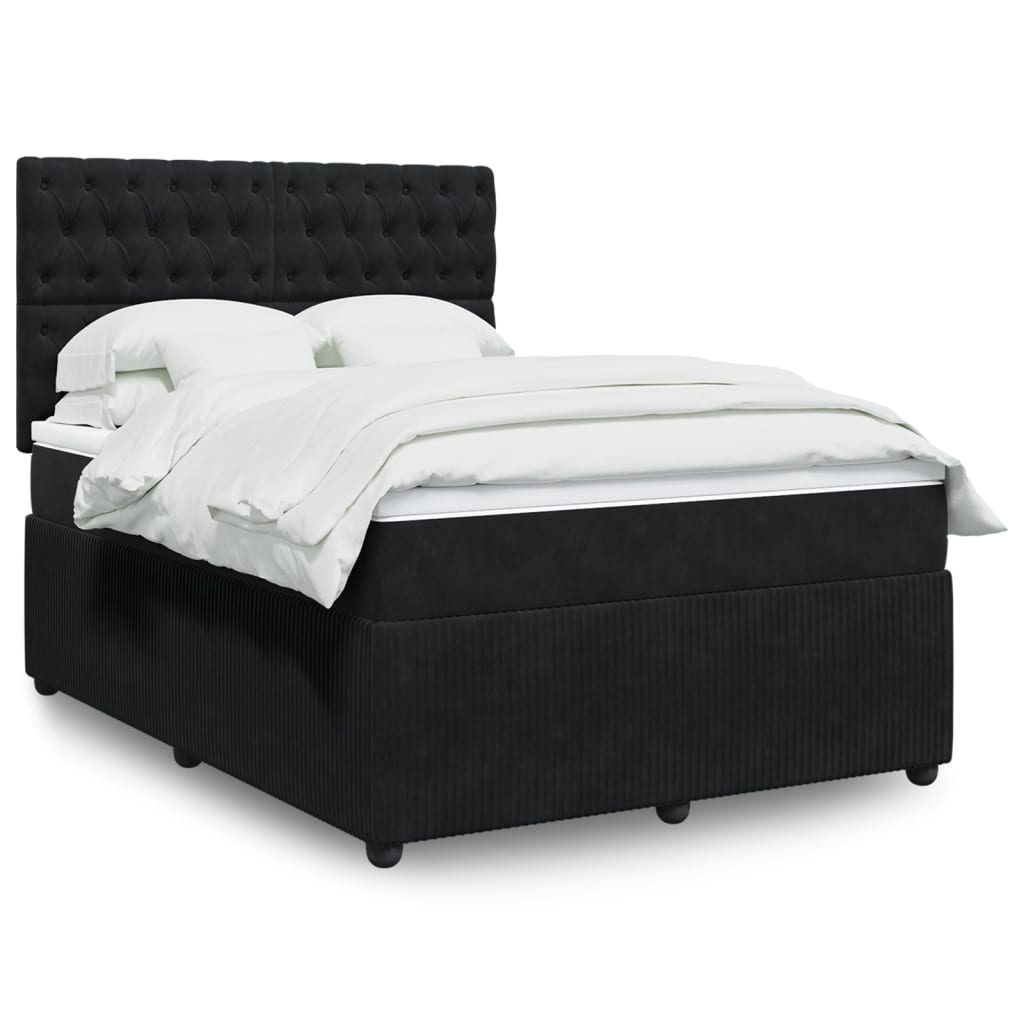 Box Spring Postel S Matrací Černá Samet Černá